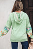 Clearly Aqua Lace Floral Patchwork Half Button Hooded Pullover