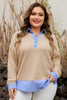 Parchment Plus Size Striped Contrast Trim Waffle Knit Collared Top