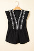 Black Contrast Ricrac Trim Ruffled V Neck Peplum Top