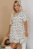 Beige Floral Puff Short Sleeve Empire Waist Mini Dress