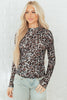 Brown Leopard Mock Neck Mesh Long Sleeve Top