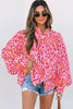 Rose Red Oversized Leopard Print Balloon Sleeve Casual Shirt