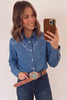 Dusk Blue Western Embroidered Collar Long Sleeve Denim Shirt