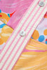 Pink Floral Print Striped Trim Button Down Short Sleeve Vacation Dress