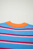 Green Stripe Colorblock Trim Half Sleeve Sweater Top