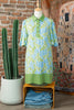 Sky Blue Floral Print Color Block Patchwork Shirt Collar Half Sleeve Mini Dress
