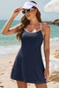Dusk Blue Color Block Edge Ribbed Pocketed Lined Swim Dress