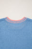 Sky Blue Contrast Trim Round Neck Sleeveless Sweater