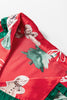 Red Christmas Fashion Print Contrast Ruffle Trim Ribbon Bow Knot 2pcs Pajama Set