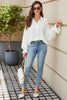 White Ruffle Elastic Cuffs Puffy Long Sleeve Button Down Shirt