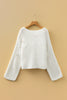 White Hollowed Detail Wide Sleeve Loose Pullover Sweater