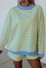 Yellow Stripe Color Block Detail Long Sleeve Pullover Elastic Waist Pull On Shorts 2pcs Set