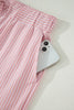 Khaki Stripe Dolman Sleeve Polo Shirt and Drawstring Shorts Set