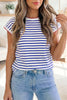 Blue Stripe Contrast Trim Round Neck Cap Sleeve Tee