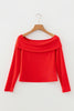 Smoke Gray Foldover Off Shoulder Long Sleeve Slim Top