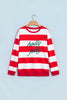 Red Stripe holly jolly Letter Embroidered Pullover Sweatshirt