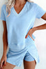 Beau Blue Mineral Wash V Neck Tee Matching Skort Set