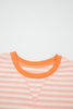 Pink Stripe Contrast Neck Loose Tee and Drawstring Shorts Set