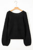 Fiery Red Festive Bow Backless Bubble Sleeve Sweater