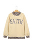 Coffee Polka Dot Trim High Neck BLESSED Letter Graphic Baggy Sweatshirt