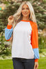 Light Grey Color Block Raglan Sleeve Contrast Stitching Loose Fit Top