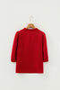 Fiery Red Solid Color Frilled V Neck Bow Detail 3/4 Sleeve Blouse
