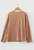 Straw Yellow Floral Patchwork V Neck Long Sleeve T Shirt
