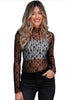 Black Sheer Floral Lace Long Sleeve Slim Fit Top