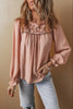 Gossamer Pink Floral Embroidered Textured Flounce Sleeve Elegant Blouse