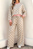 Pink Polka Dot Contrast Trim Long Sleeve Top Drawstring Shift Pants Set