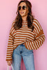 Khaki Stripe Drop Shoulder Casual Sweater