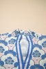 Sky Blue Floral Print Flounced Short Sleeve Contrast Trim V Neck Blouse
