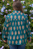 Green Plus Size Floral Print Contrast Lacy Trim Pleated Loose Shirt