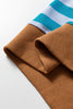 Sky Blue Stripe Contrast Color Ribbed Trim Round Neck Drop Shoulder Sweatshirt