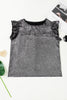 Silvery Metallic Round Neck Ruffle Trim Sleeveless Top