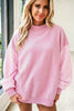 Pink Plaid Sleeve Colorblock Loose Tunic Sweatshirt