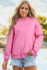 White Oversize Drop Shoulder Reversible Mock Neck Sweatshirt
