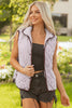 Brown Stripe Snap Button Scalloped Hem Collared Winter Vest