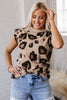 Khaki Leopard Crew Neck Cap Sleeve Casual Tee