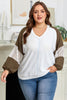 Green Colorblock Lace Patchwork Balloon Sleeve V Neck Plus Size Blouse