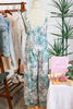 Green Tropical Palm Printed Cropped Tank Drawstring Wide Leg Pant Set