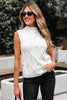 White Pearled High Neck Textured Knit Sweater Vest