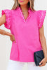 Bright Pink Contrast Scallop Trim Layered Short Sleeve V Neck Blouse