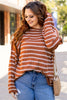 Khaki Stripe Drop Shoulder Casual Sweater