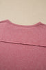 Fushia Raw Seam Patchwork Long Sleeve Top Pocket Casual Pants 2pcs Set