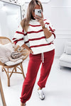 Black Stripe Drop Shoulder Pullover and Jogger Pants Set