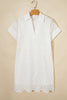 White Solid Color Eyelet Embroidered T Shirt Mini Dress