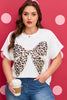 White Plus Size Leopard Bow Embroidered Patch Casual T Shirt