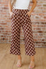Sky Blue Checkered Elastic High Waist Loose Casual Pants