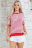 Red Stripe Drop Shoulder Half Sleeve T Shirt
